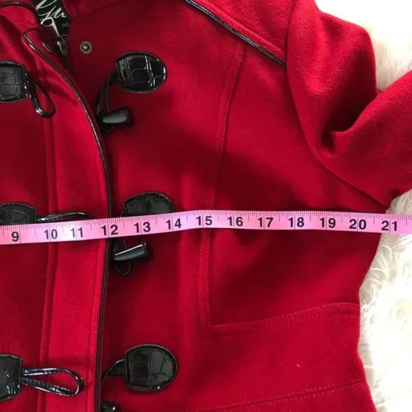 GUESS L NEW RED TOGGLE WOOL BLEND PEACOAT NWOT women's holiday Christmas cold - Picture 9 of 12